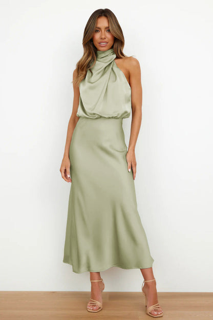 FIONA – Vestido de noche elegante para mujer con hombros descubiertos y cuello alto