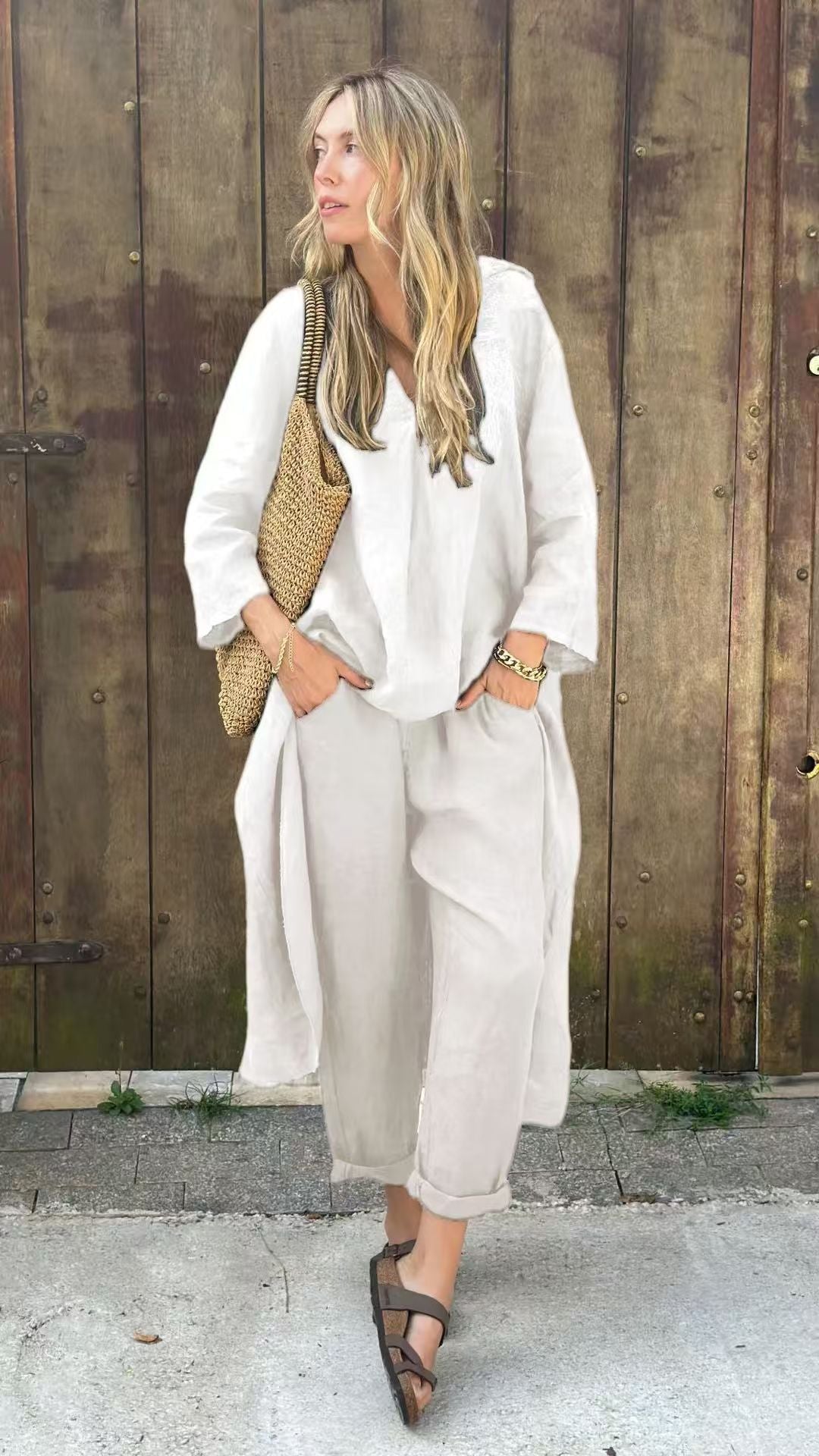 Conjunto de verano de dos piezas con top sin mangas y pantalón fluido – JUNA