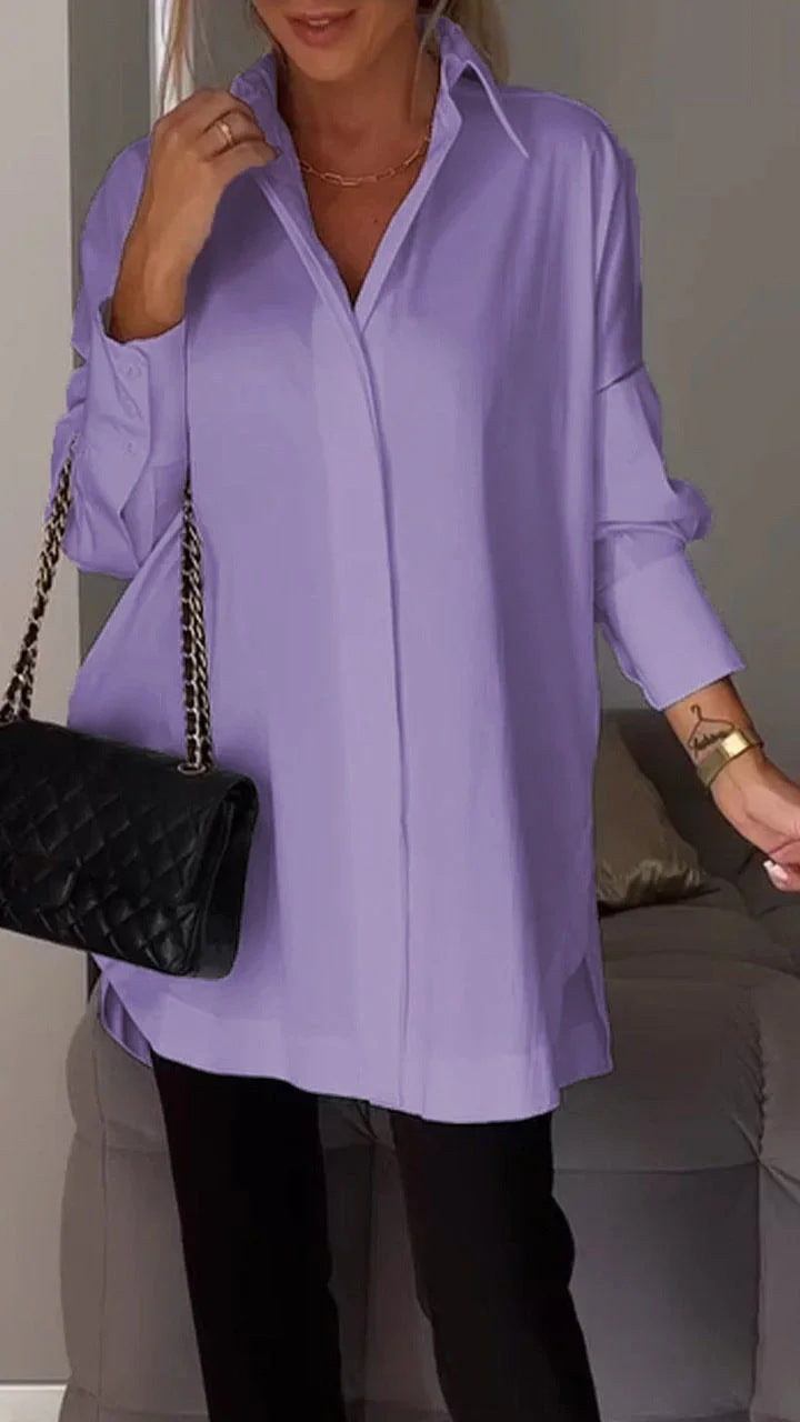 Celestia – Blusa oversized de algodón con cierre de botones para mujer