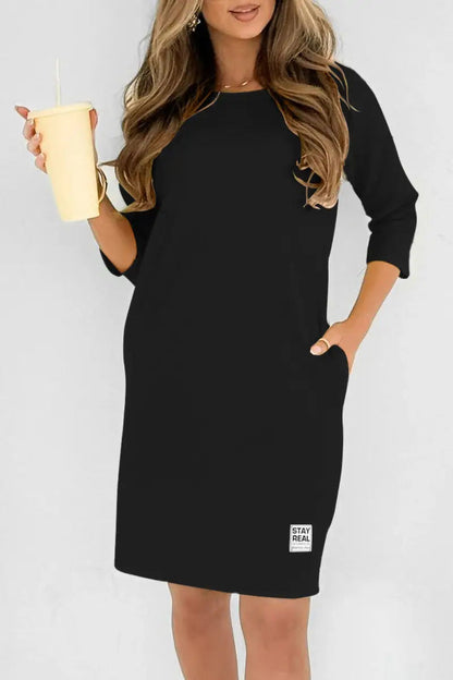 Vestido midi con cuello redondo y corte elegante – MERISSA
