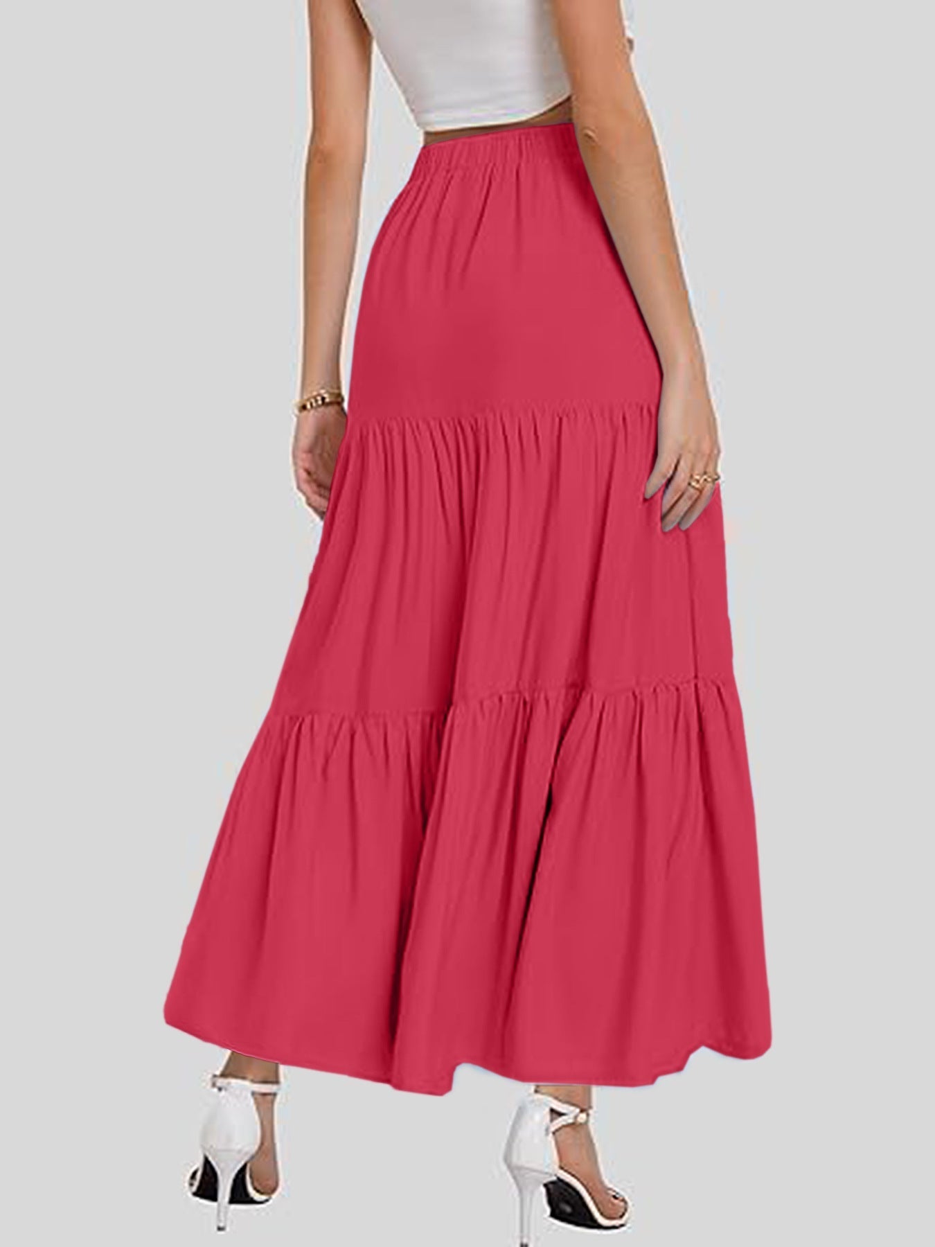 Falda midi de mujer con cintura alta y volantes en capas – BASILISA