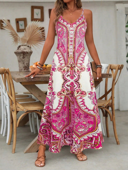 Zahara – Vestido largo bohemio paisley con escote en V para mujer