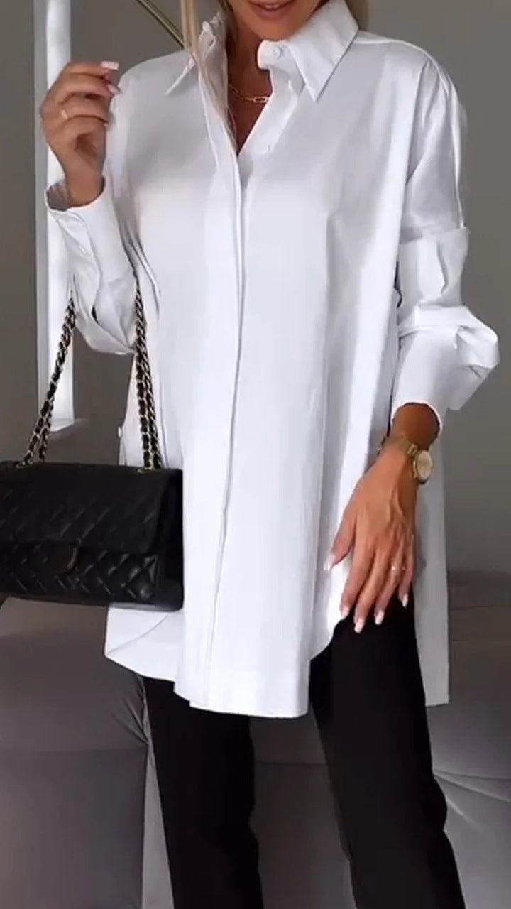 Celestia – Blusa oversized de algodón con cierre de botones para mujer