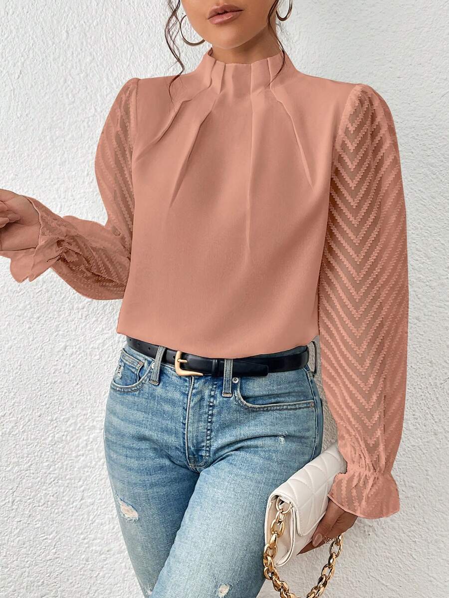 Blusa elegante para mujer con mangas transparentes – SYLVIA