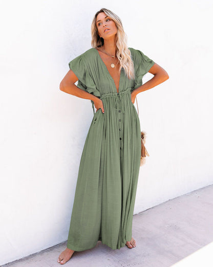 MARINA – Vestido largo de verano con botones y estilo bohemio para mujer