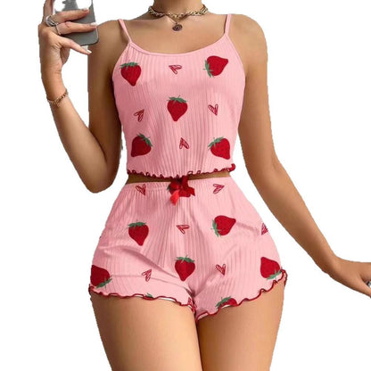 Pijama corto de mujer con tirantes finos y top cropped – TABEA