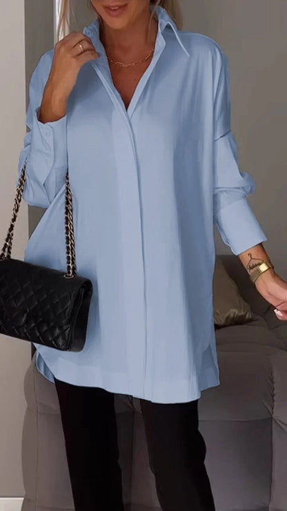 Celestia – Blusa oversized de algodón con cierre de botones para mujer