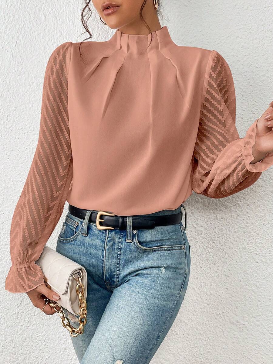 Blusa elegante para mujer con mangas transparentes – SYLVIA