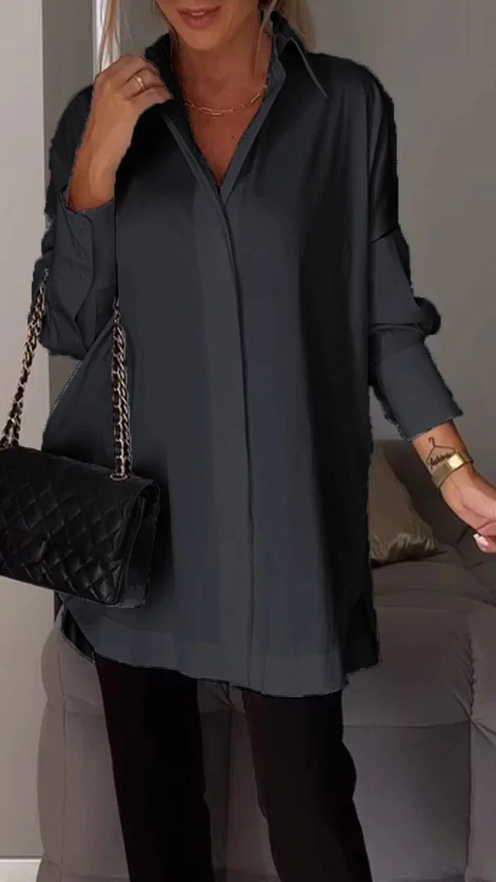 Celestia – Blusa oversized de algodón con cierre de botones para mujer