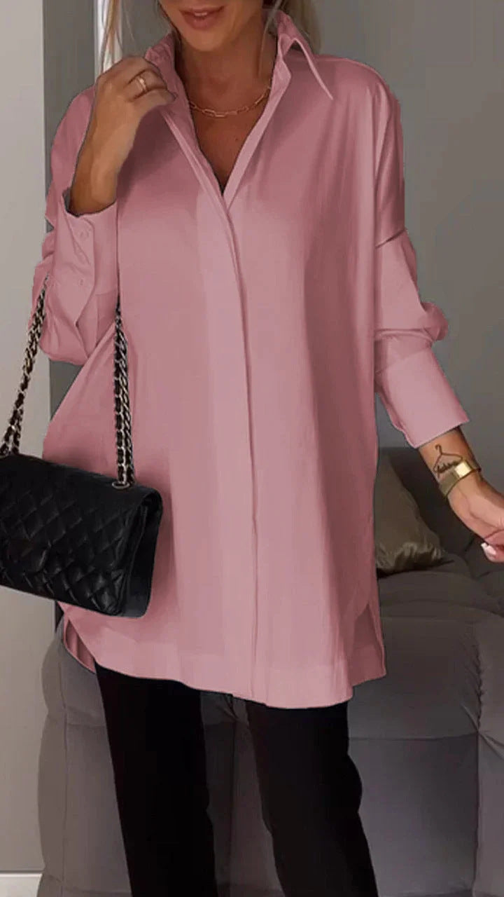 Celestia – Blusa oversized de algodón con cierre de botones para mujer