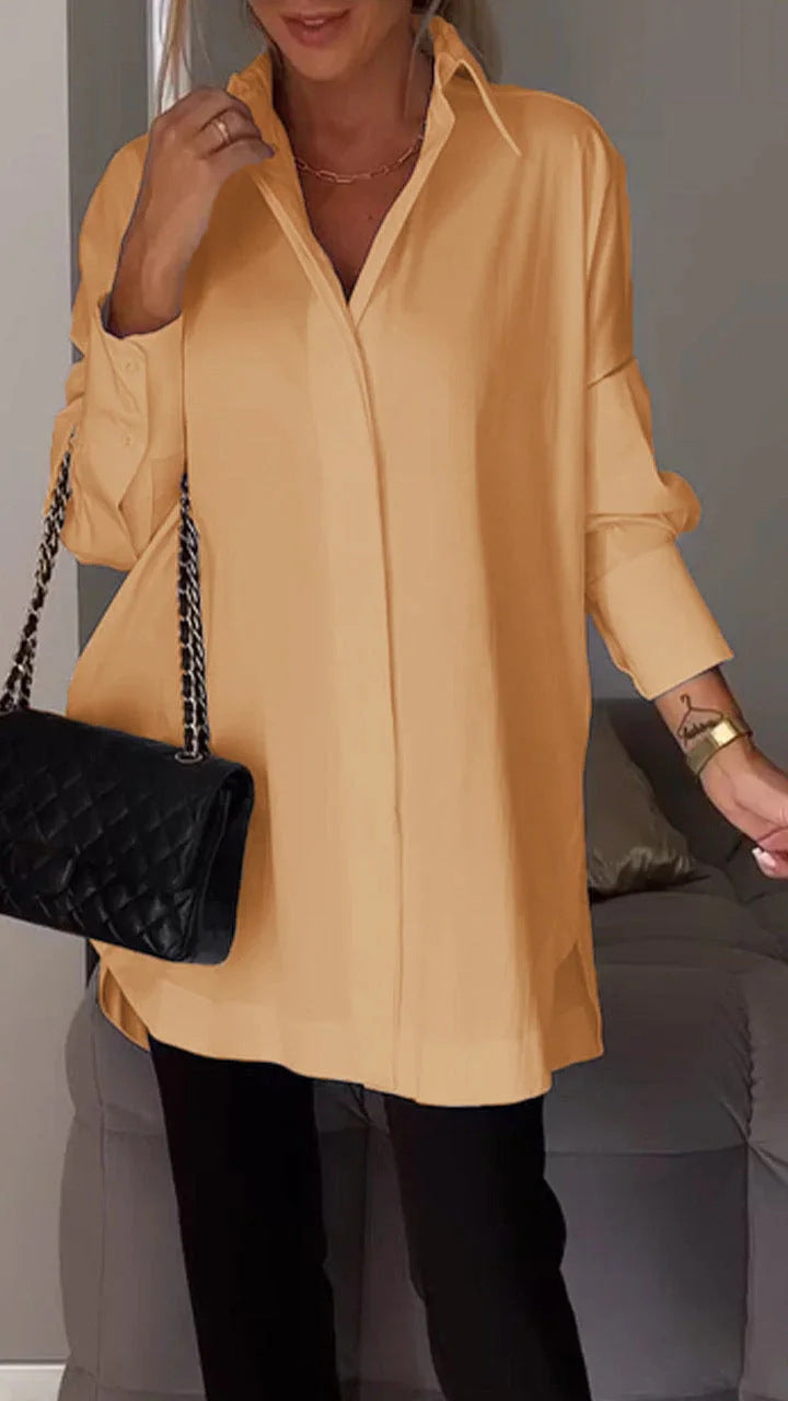 Celestia – Blusa oversized de algodón con cierre de botones para mujer
