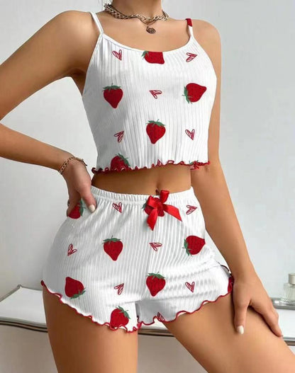 Pijama corto de mujer con tirantes finos y top cropped – TABEA