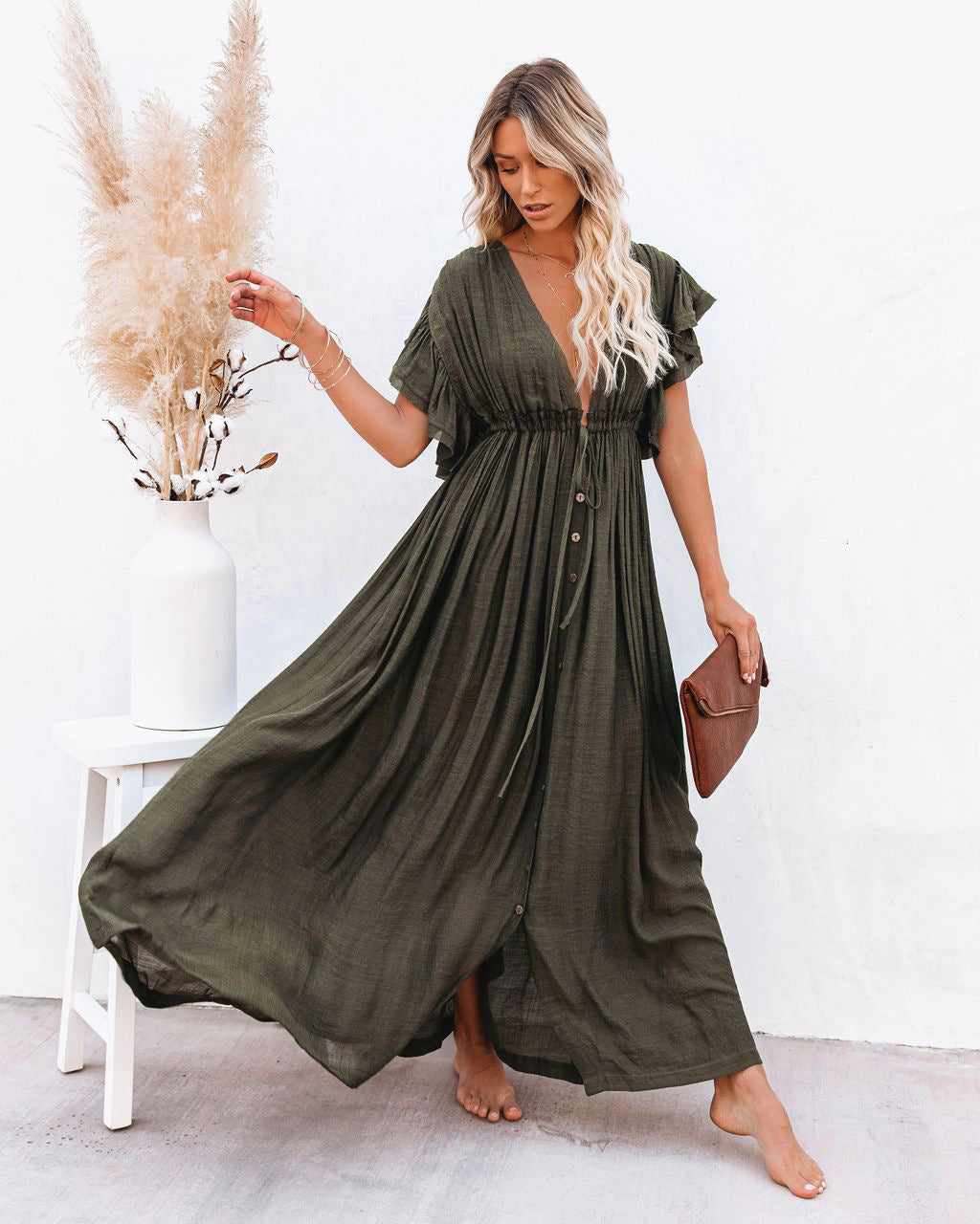 MARINA – Vestido largo de verano con botones y estilo bohemio para mujer