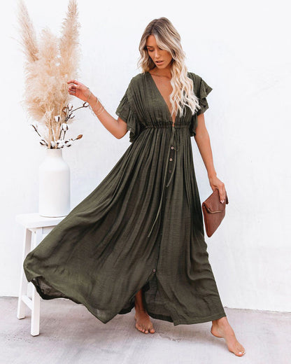 MARINA – Vestido largo de verano con botones y estilo bohemio para mujer