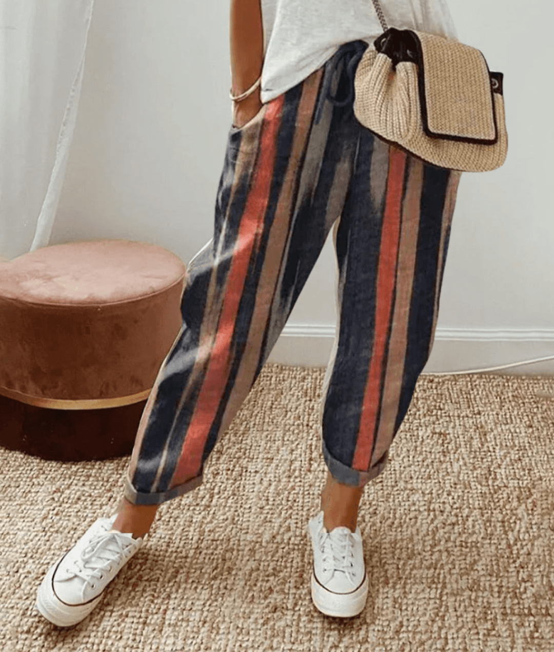 Pantalón relajado de lino y algodón con estampados – CLARISSE