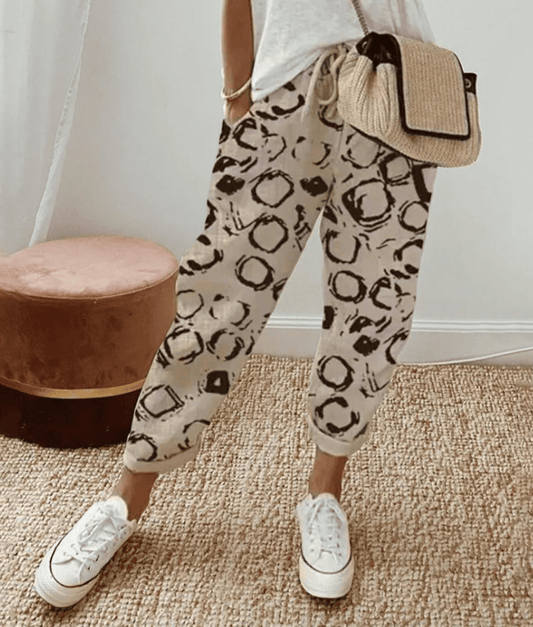 Pantalón relajado de lino y algodón con estampados – CLARISSE