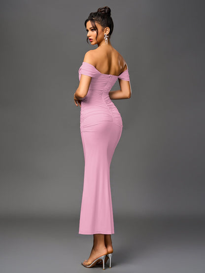 Estela – Vestido largo ajustado con escote de hombros descubiertos para mujer