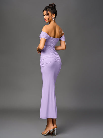 Estela – Vestido largo ajustado con escote de hombros descubiertos para mujer