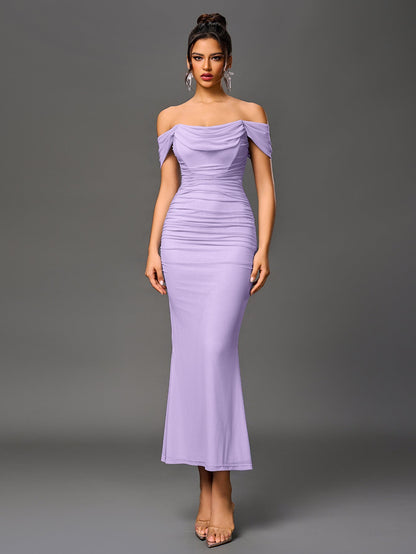 Estela – Vestido largo ajustado con escote de hombros descubiertos para mujer