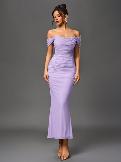 Estela – Vestido largo ajustado con escote de hombros descubiertos para mujer