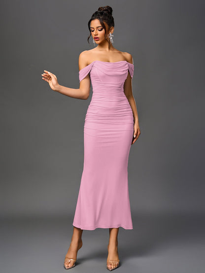 Estela – Vestido largo ajustado con escote de hombros descubiertos para mujer