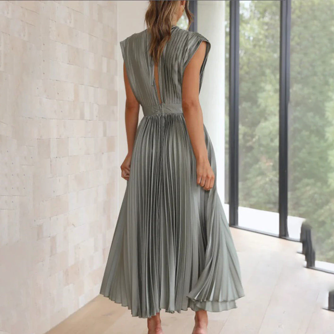 Celestia – Vestido elegante plisado con escote en V y espalda descubierta para mujer