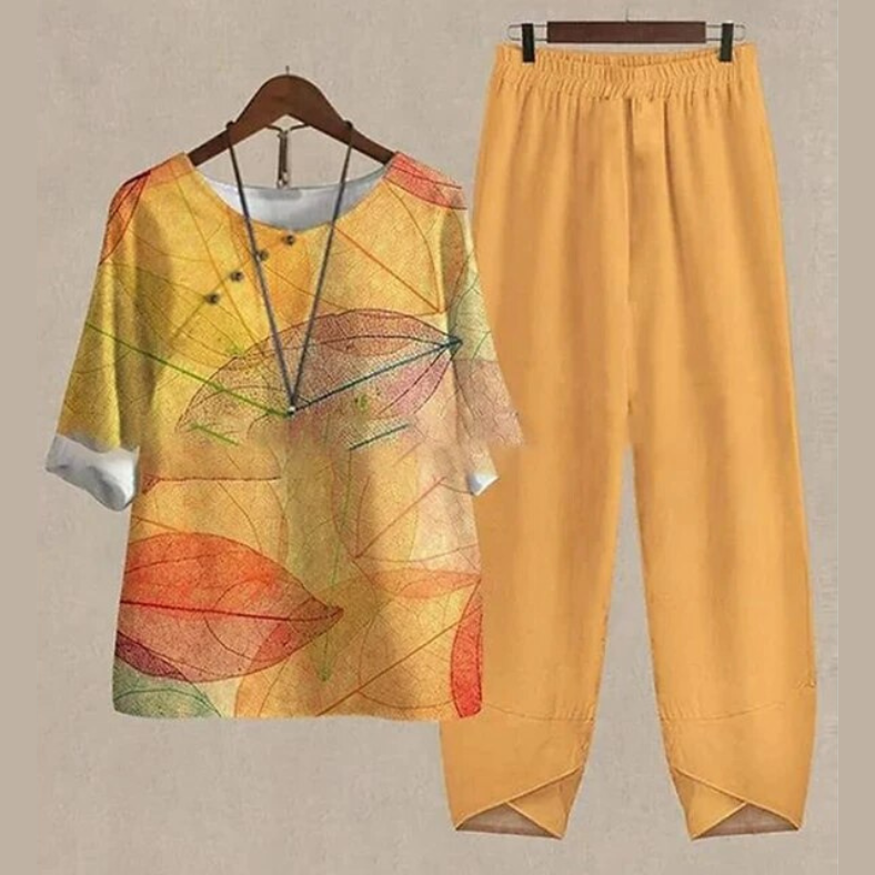 Conjunto de blusa floral y pantalón recto para mujer – FLOREA