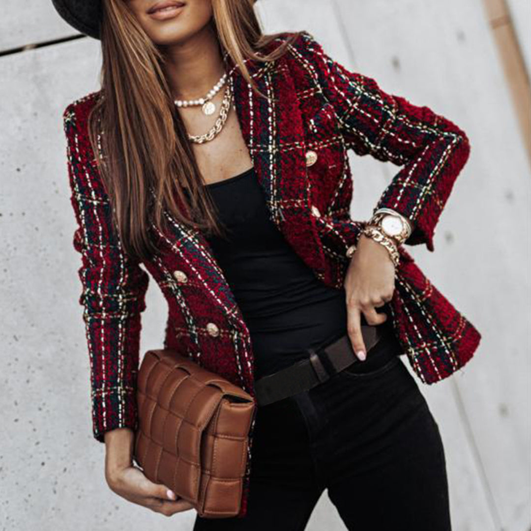 Blazer entallada con estampado de cuadros vintage – VÉRONIQUE