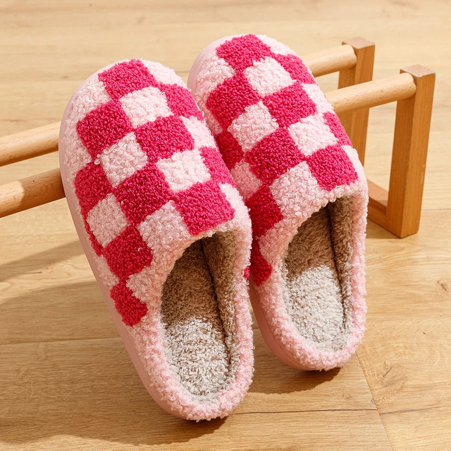 Zapatillas de casa para mujer en forro polar con estampado de cuadros – LUDOVICA