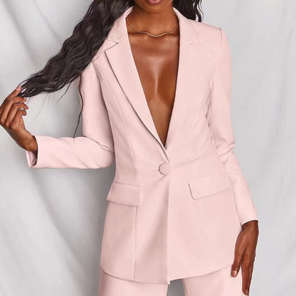 Traje chaqueta entallado para mujer con blazer y pantalón palazzo – ADRIANA