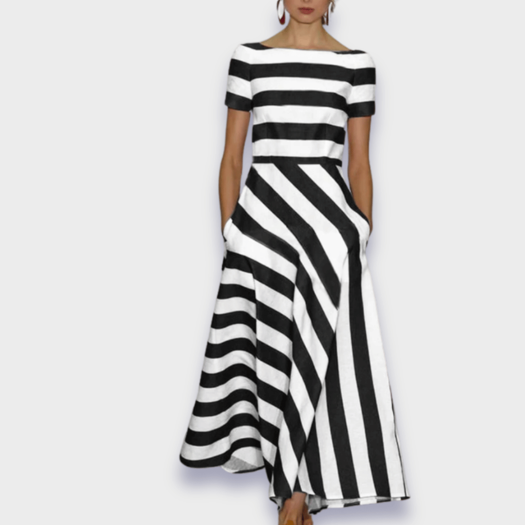 Vestido midi de rayas con escote barco para mujer – ALYA