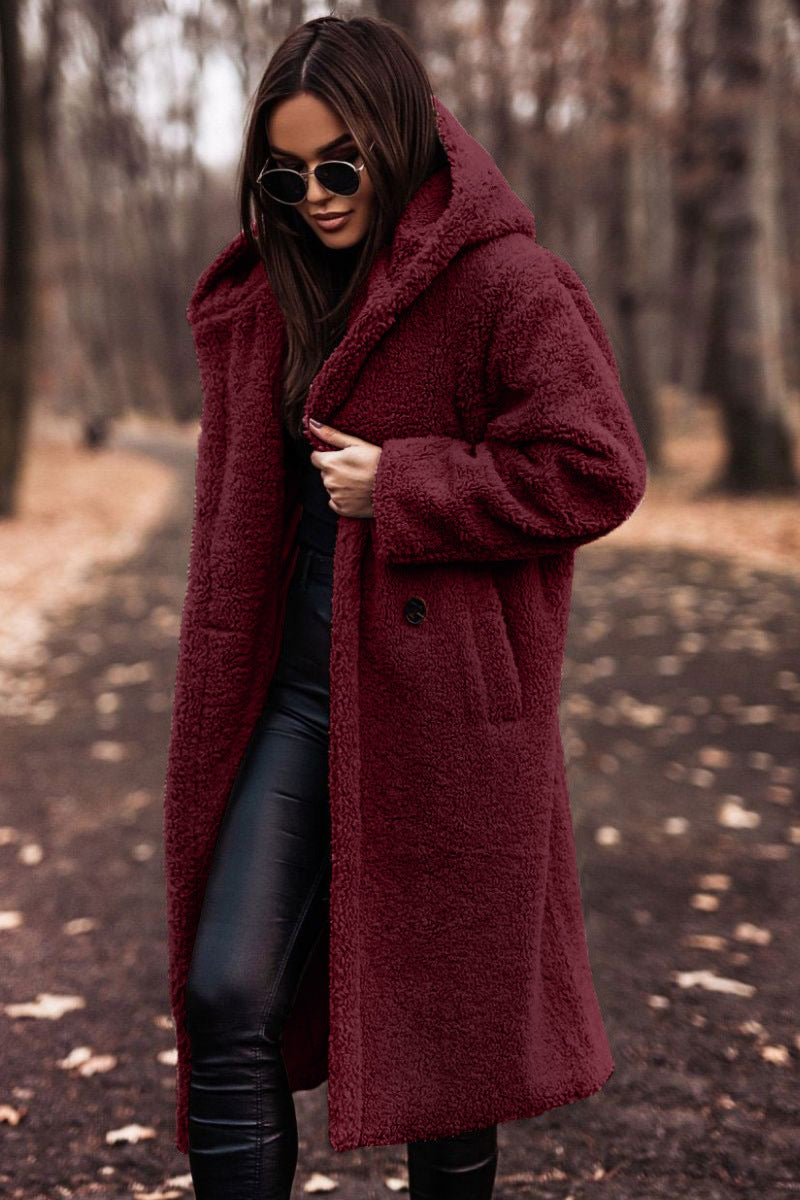 Abrigo largo de mujer con capucha y tejido suave – RUBY