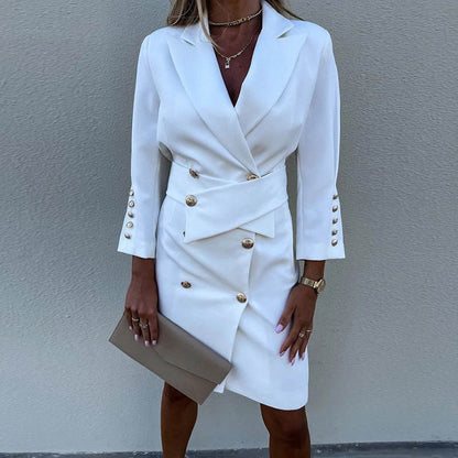 Vestido blazer cruzado con doble botonadura y estilo sofisticado – NOIRÉA