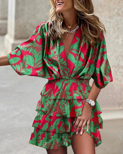 ALMA – Vestido mini con estampado bohemio y volantes para mujer