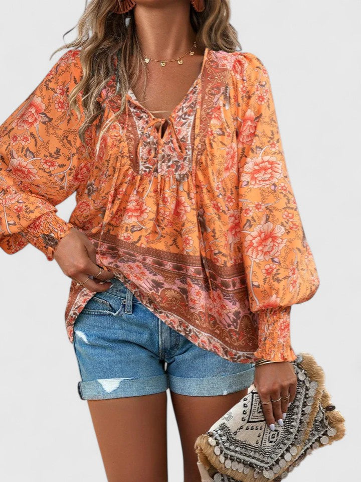 LUCÍA – Blusa bohemia floral de manga larga para mujer