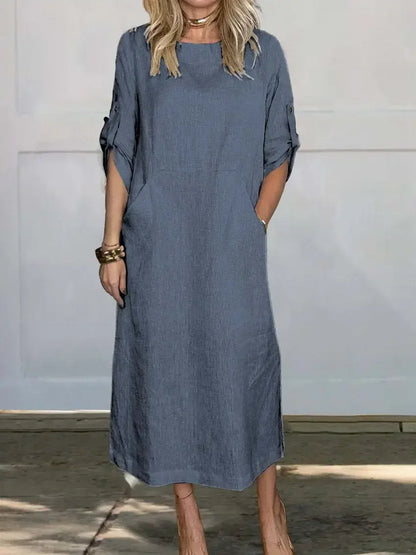 Dávena – Vestido de noche fluido con caída drapeada en corte A para mujer