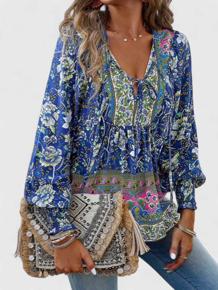 LUCÍA – Blusa bohemia floral de manga larga para mujer