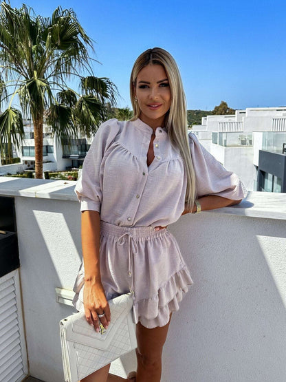 Conjunto veraniego de blusa fluida y falda con vuelo – CALANTHE