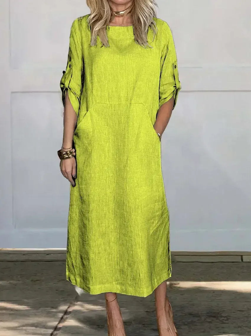 Dávena – Vestido de noche fluido con caída drapeada en corte A para mujer