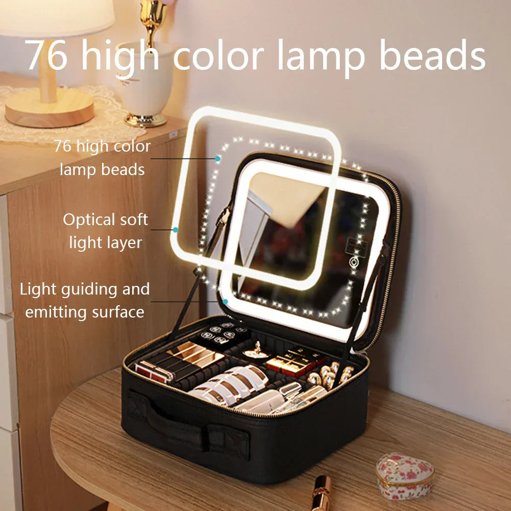 Estuche de maquillaje con espejo LED portátil – PERLA