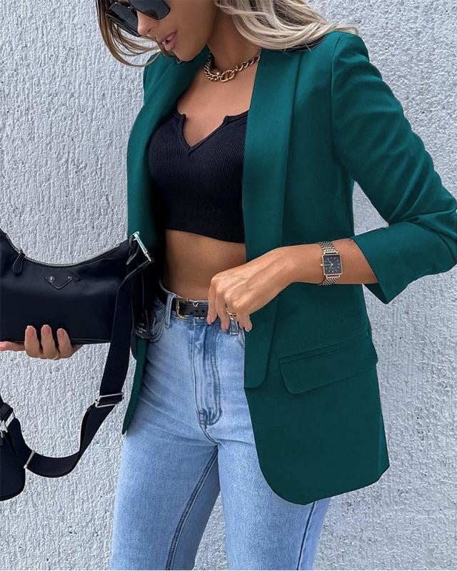 Blazer entallada abierta con bolsillos delanteros – LÉANA