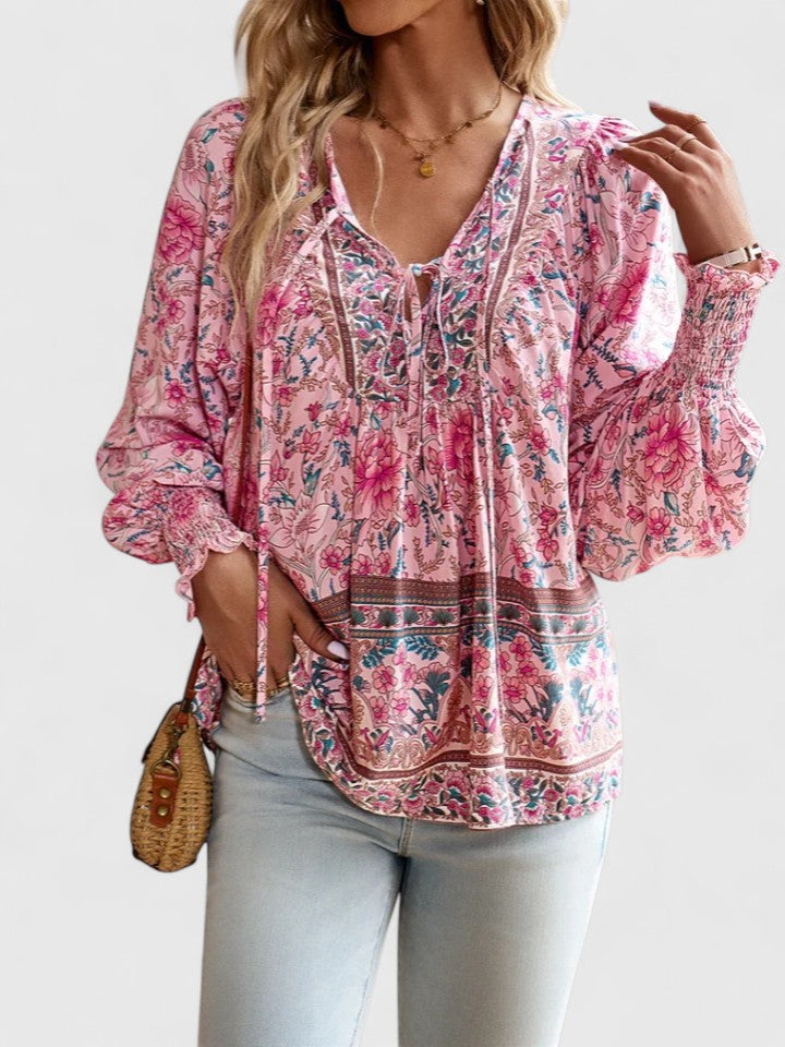 LUCÍA – Blusa bohemia floral de manga larga para mujer