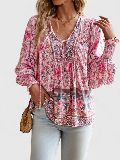 LUCÍA – Blusa bohemia floral de manga larga para mujer