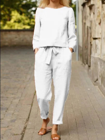 Conjunto fluido para mujer con cinturón de lazo y estilo elegante – NOELLE