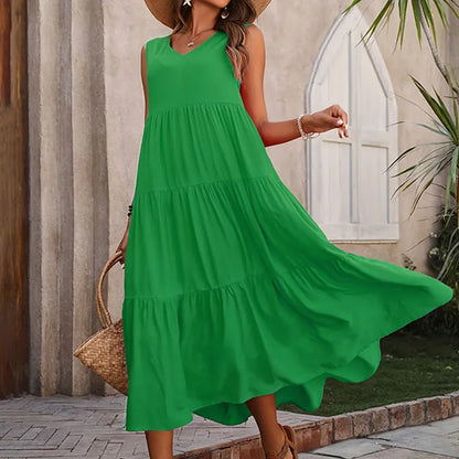 Vestido de verano sin mangas con escote en V y corte A – AROA