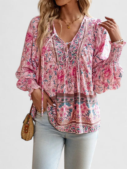 LUCÍA – Blusa bohemia floral de manga larga para mujer