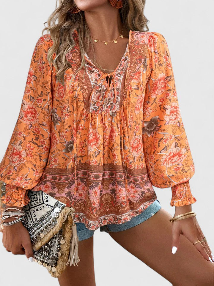 LUCÍA – Blusa bohemia floral de manga larga para mujer