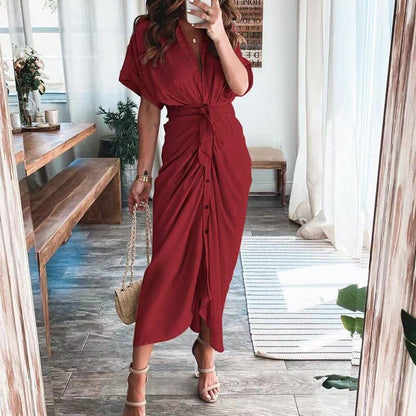 Marina – Vestido largo de satén con drapeado y lazo en la cintura para mujer