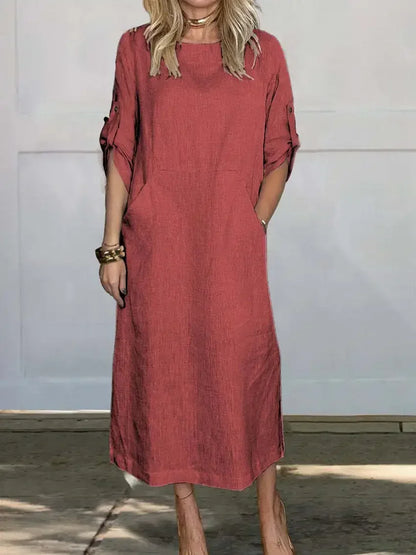 Dávena – Vestido de noche fluido con caída drapeada en corte A para mujer