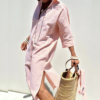 Vestido camisero de algodón con rayas y corte relajado – KARELIA